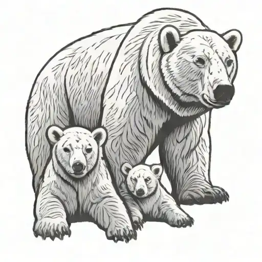 momma polar bear with two cubs in front of her tattoo design idea