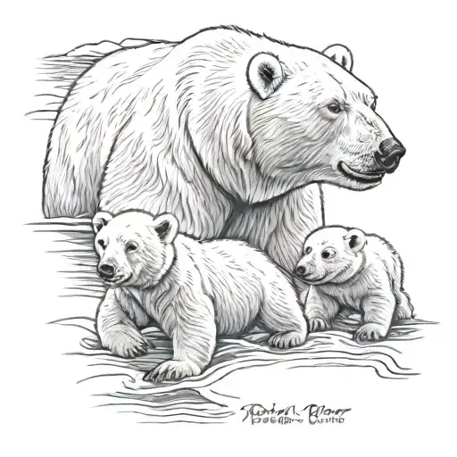 momma polar bear with two cubs in front of her tattoo design idea