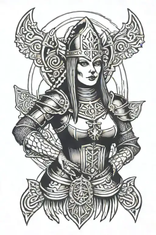 satanic nun in Viking armor tattoo design idea