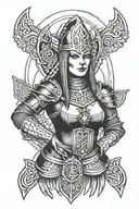 satanic nun in Viking armor tattoo design idea