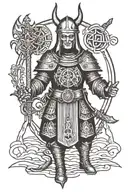 satanic nun in Viking armor tattoo design idea