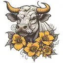 bull with California poppy and Costa Rica national flower  tattoo design idea