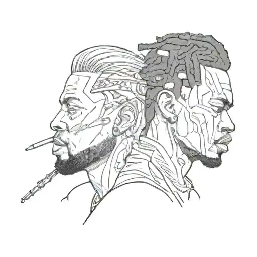 travis scott and the weeknd face profile holding tattoo design idea