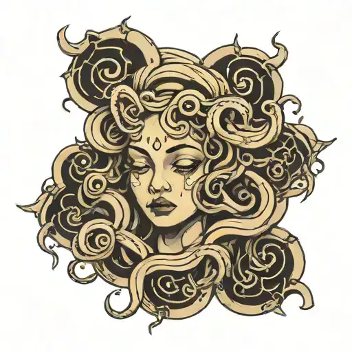 intense Medusa with a tear falling tattoo design idea