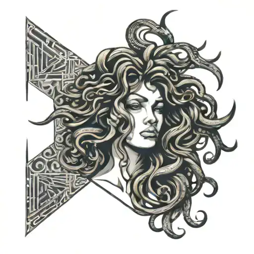 intense Medusa with a tear falling tattoo design idea