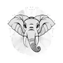 Elephant head with trunk up and pixelazation tattoo design idea