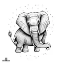 Elephant head with trunk up and pixelazation tattoo design idea