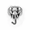 Elephant with trunk up and pixelazation tattoo design idea