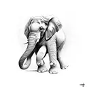 Elephant with trunk up and pixelazation tattoo design idea
