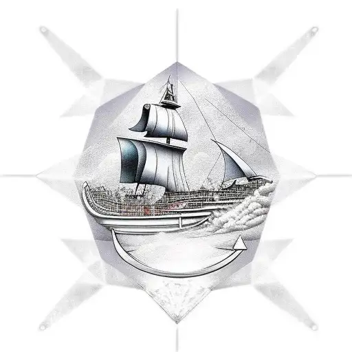 pirate boat inside a diamond tattoo design idea