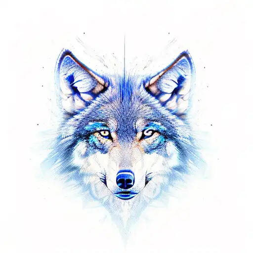 blue wolf with three crazy eyes tattoo design idea