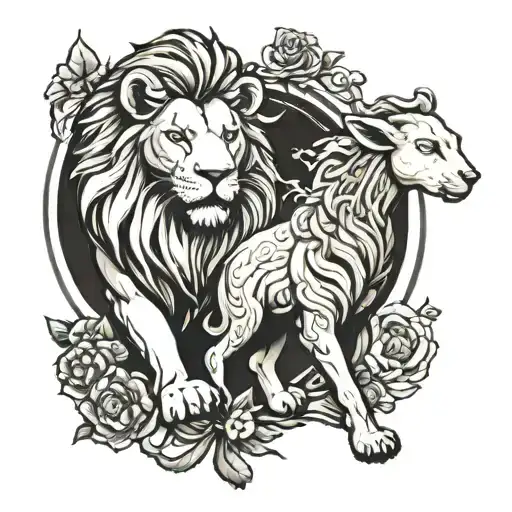 lion and lamb tattoo design idea
