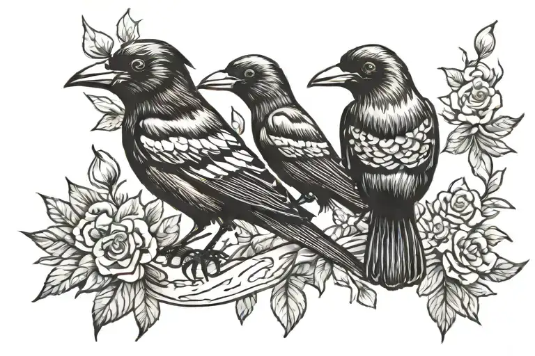 crow and willie wagtail tattoo design idea