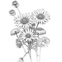 bouquet with scarnation, chrysanthemum, aster, larkspur, and Daisy flowers tattoo design idea