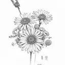 bouquet with scarnation, chrysanthemum, aster, larkspur, and Daisy flowers tattoo design idea