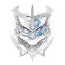 a 30 centimeter knife between two scenarios: a red one with chaos and destruction, and a blue one with peaceful things tattoo design idea