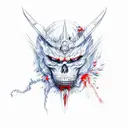 a 30 centimeter knife between two scenarios: a red one with chaos and destruction, and a blue one with peaceful things tattoo design idea