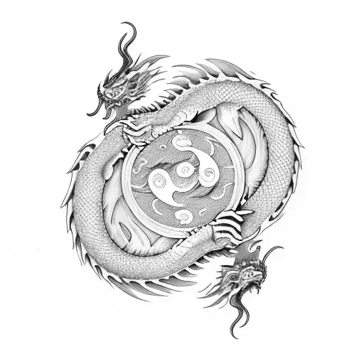 yin and yang with dragon tattoo design idea