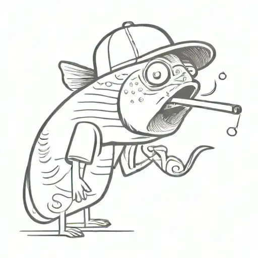 The rapper fish smokes a cigarette in a rumpled cap tattoo design idea