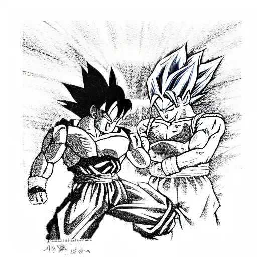Goku and Vegeta Fighting in front of a Rising sun  tattoo design idea