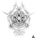A tattoo design that combines the symbols of different branches of physics with the lyrics of a Meshuggah song tattoo design idea
