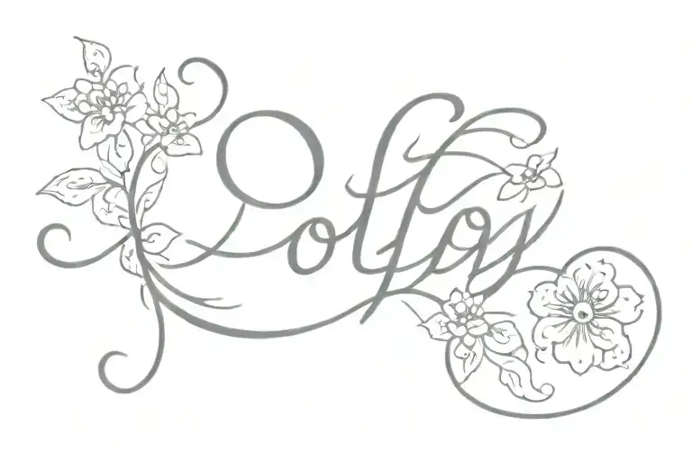 Joy written in cursive font with the "o" in joy being a cat paw print tattoo design idea