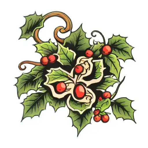 paw print with Holly leaf with berries tattoo design idea