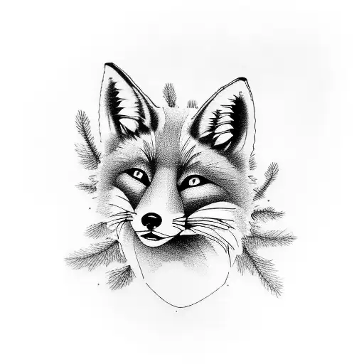 A mystical fox surrounded by pine trees tattoo design idea
