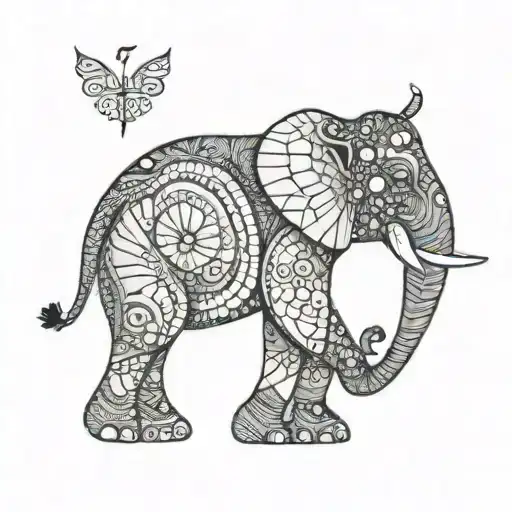 An elephant tattoo with its trunk forming a spiral based on the Fibonacci sequence tattoo design idea