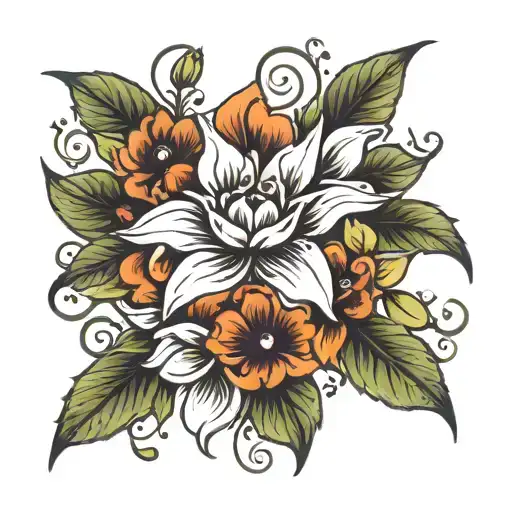 vertical spine tattoo design featuring birth flowers for August, September, and October.  tattoo design idea