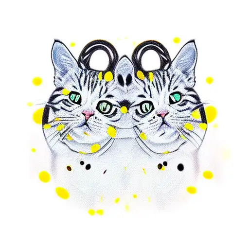 two white cats with black an yellow spots on the head tattoo design idea