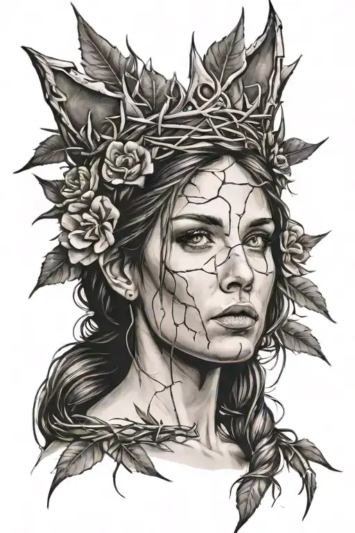 female with crown of thorns tattoo design idea