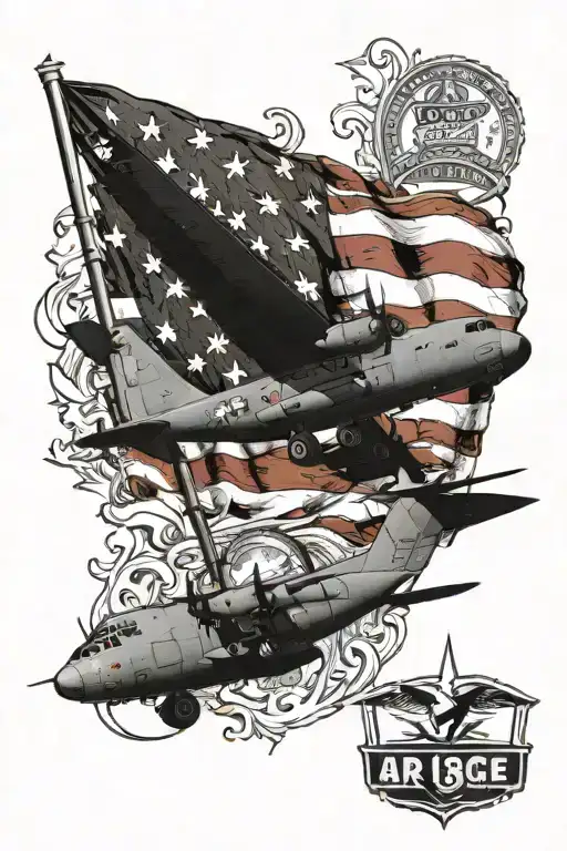 air force c130 american flag  tattoo design idea