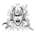 A detailed portrait of Guts from Berserk, with coding symbols incorporated into the background tattoo design idea