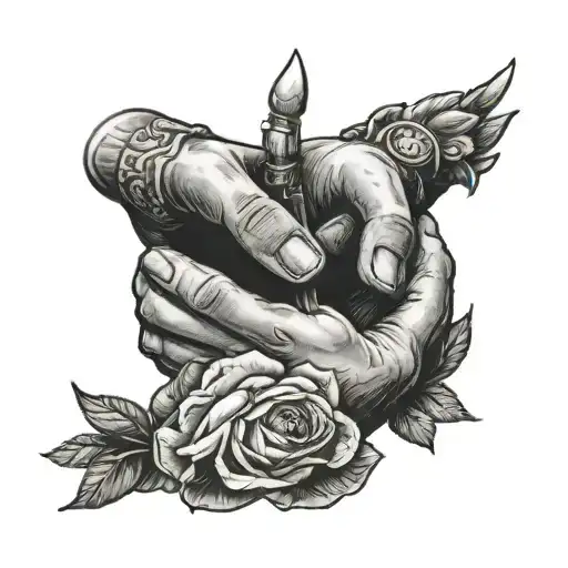 hands holding a rosery with the name TY BARBER memorial tattoo tattoo design idea