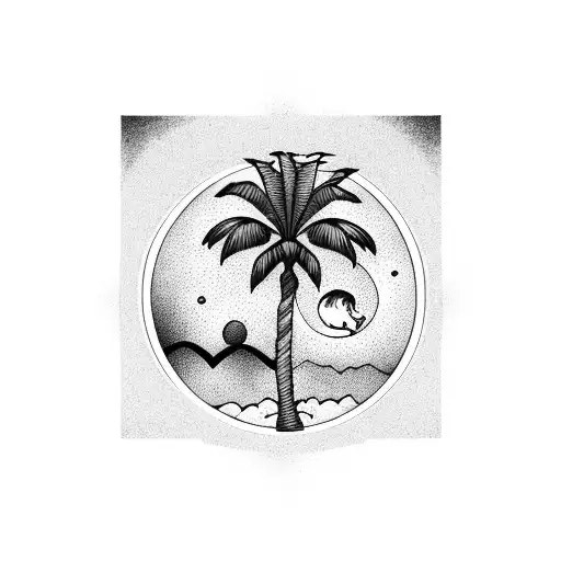 palm tree with moon tattoo design idea