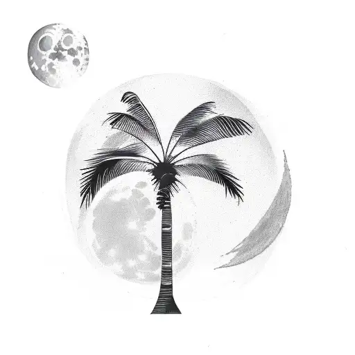 palm tree with moon tattoo design idea