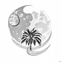 palm tree with moon tattoo design idea