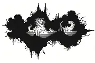 Monty Pythons "Bloody Weather" sketch, two clouds and a sun jumping up with muscular legs on a hill.  tattoo design idea