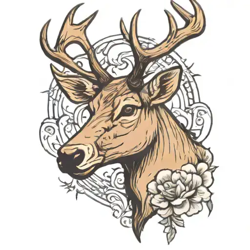 cow elk head tattoo design idea