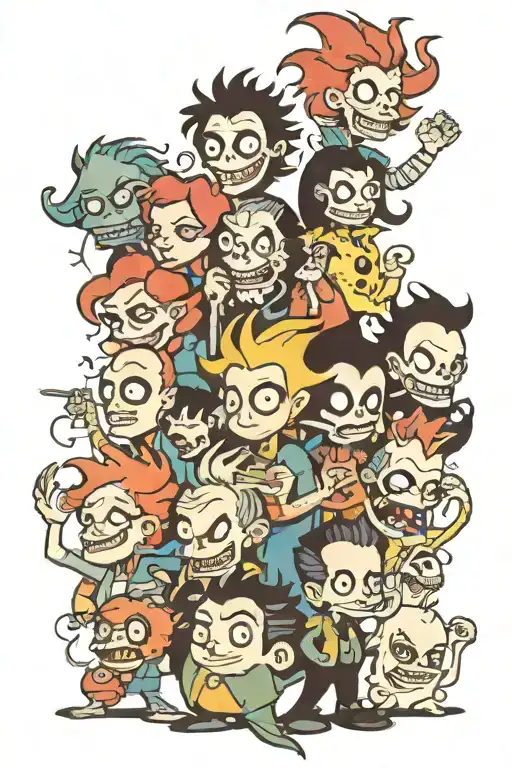 Tattoo Sleeve with cartoon characters by Tim Burton tattoo design idea