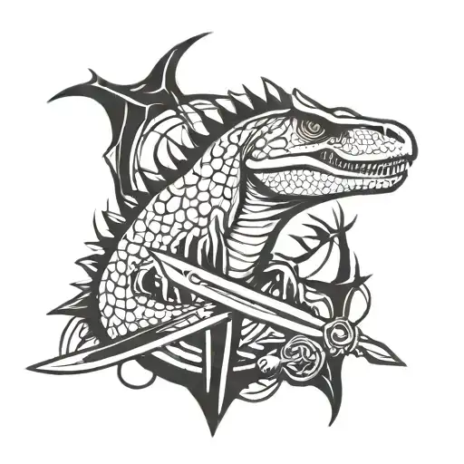 Raptor Dinosaur Swords tattoo design idea