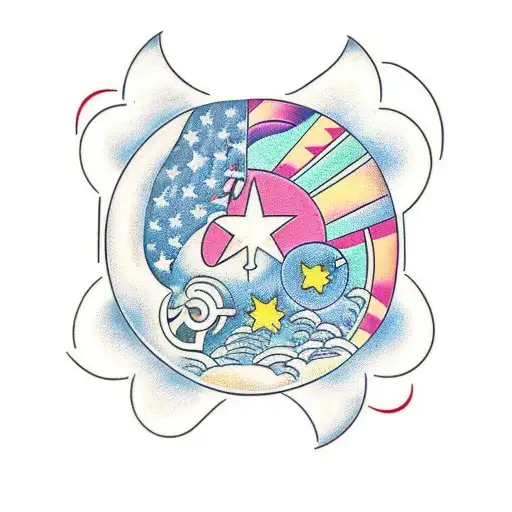 moon rocket stars circles  tattoo design idea