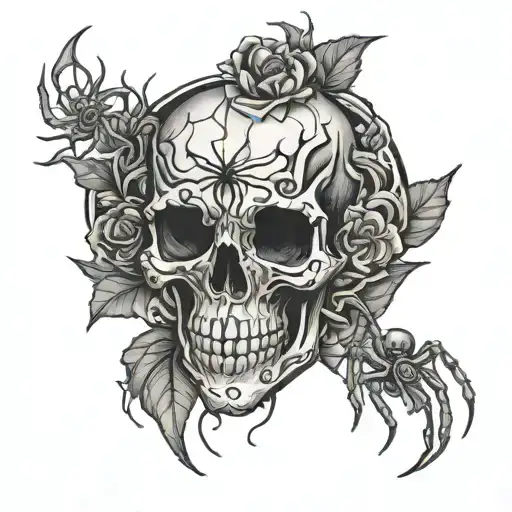 heart, spider skull,flowers tattoo design idea