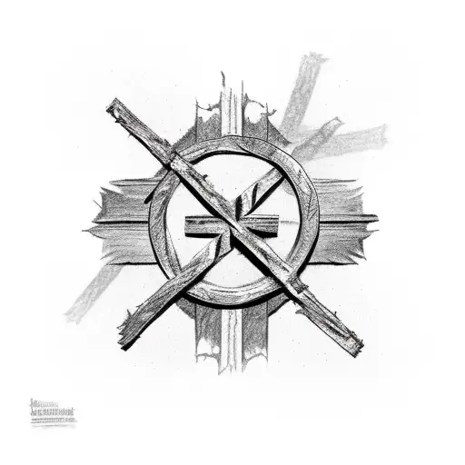 rustic weathered cross with lasso tattoo design idea