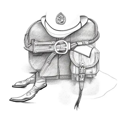 rustic cross with lasso and cowboy boots tattoo design idea