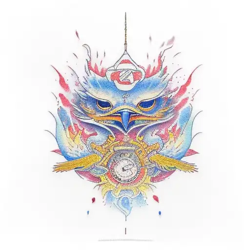 fire ppheonix bird water colour tattoo design idea