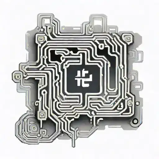 A minimalist tattoo design of a computer chip morphing into a labyrinth, representing the fusion of technology and the complexities of the human mind tattoo design idea