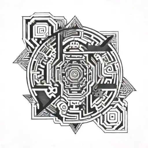 A geometric tattoo design inspired by the concept of the mind as a labyrinth, with intricate patterns symbolizing the twists and turns of thought processes tattoo design idea