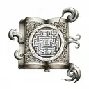 A tattoo design featuring a book with intricate labyrinth patterns intertwined within the pages, symbolizing the complexity of the mind and the endless possibilities of literature tattoo design idea